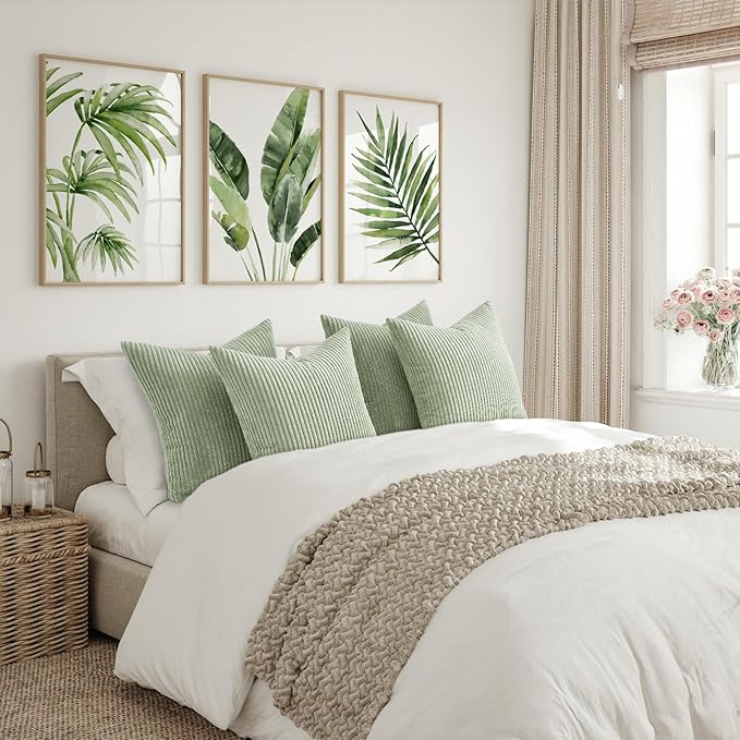 Topfinel Sage Green Decorative Throw Pillow Covers Set of 4,Soft Velvet Modern Double-Sided Designs Match Cushion Cases for Home Decor, Pillow Inserts Not Included (16x16 inch)