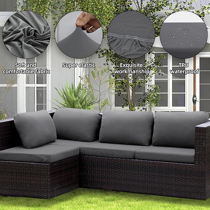 Outdoor Cushion Covers Set,12PCS Patio Furniture Couch Seat Slipcovers, Replacement for Sofa Sectional Chair(Cover，Only)