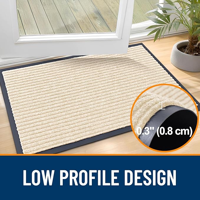 OLANLY Front Door Mat Indoor Outdoor Entrance, 2-Pack 59 x 23 Inch, Waterproof Heavy Duty Doormat, Fade Resistant, Low Profile, Easy Clean Patio Porch Welcome Floor Mats for Entry, Beige