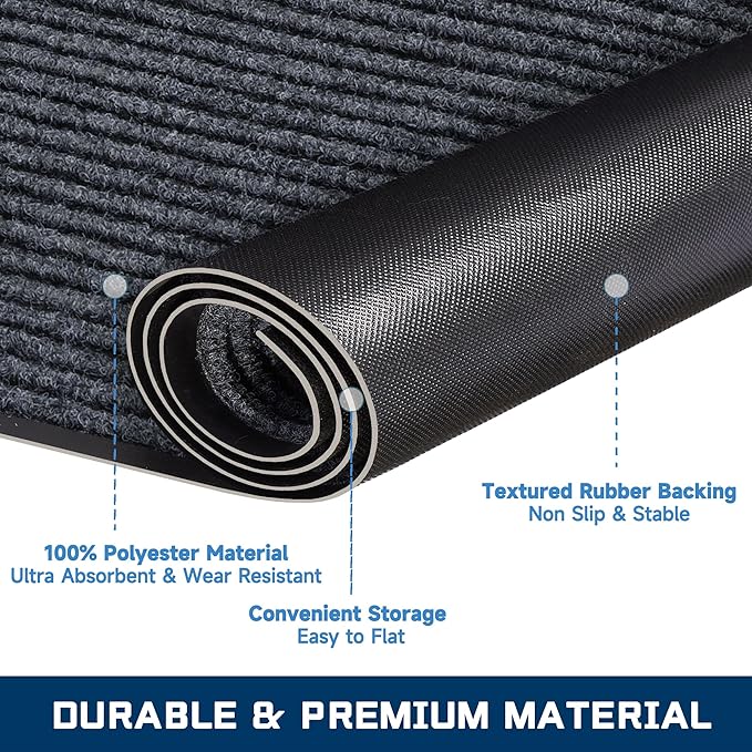 8'x4' Front Door Mat, Extra Large Indoor Outdoor Doormat, Heavy Duty Commercial Floor Mat, Non Slip Rubber Backing Welcome Mats for Entryway, High Traffic Area, Waterproof, Low-Profile, Easy to Clean