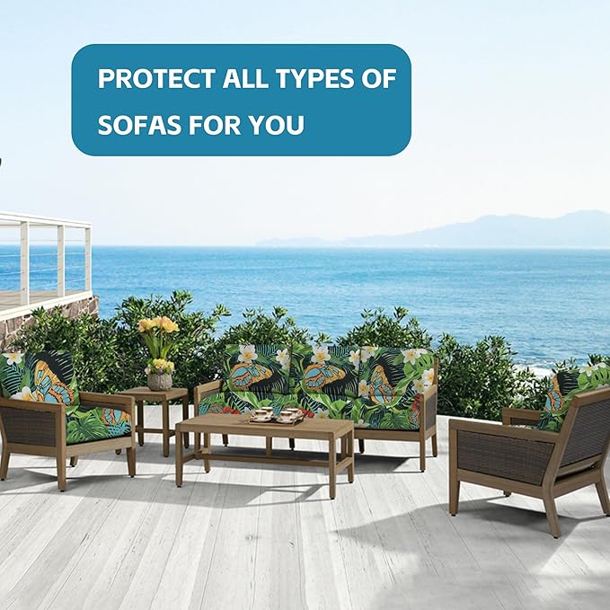 14Pcs Outdoor Cushion Covers, Patio Cushion Covers,Stretch Elastic Slipcovers, Replacement Washable & Reusable Furniture Protector for Patio Couch (Green and Lush,Cover Only)