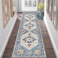 Yamaziot Washable Runner Rug, 2x8 Non-Slip Boho Vintage Hallway Rug with Rubber Backing, Low Pile Faux Wool Distressed Carpet Runner for Bedroom, Kitchen, Laundry, Entrance