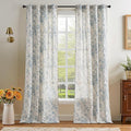 jinchan Linen Floral Curtains 96 Inch Length for Living Room Bedroom Light Filtering Farmhouse Peony Flower Drapes Rustic Window Curtain Set Rod Pocket Back Tab 2 Panels Blue