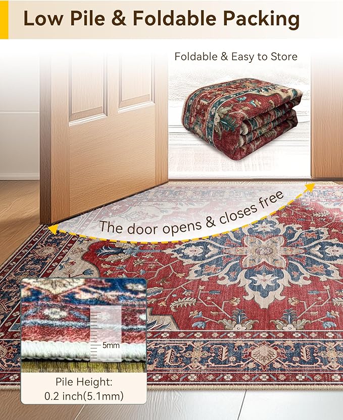 RELEANY Area Rugs 2'6''x4' Kitchen Rugs Entry Rug Small Rugs for Entryway Kitchen Bathroom Door Mat Indoor Entrance,Washable Non Slip, Red Blue