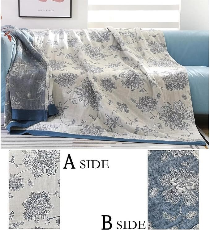 MSGKV Spring Throw Blanket 100% Cotton 60''x 80'', Versatile Woven Soft Decorative Blankets for Chair Bed Sofa Couch Bedroom Living Room