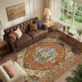 Area Rugs 6'x9' Washable Non-Slip, Floral Vintage Distress Print Pattern Medallion Carpet for Living Room Bedroom Dining Room, Red Orange Blue Brown