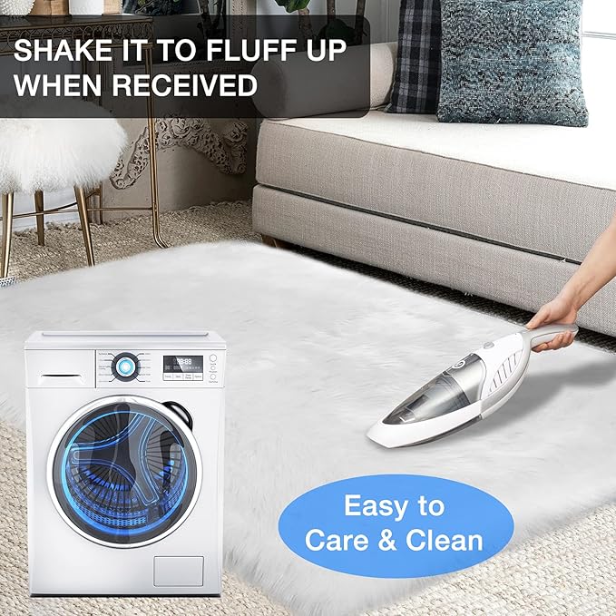 duduta White Faux Sheepskin Fur Rug 3x5 ft, Fluffy Shag Bedroom Dorm Nursery Playroom Carpet Rug Non Slip Washable
