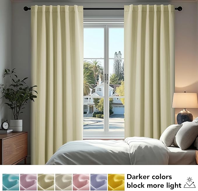 Deconovo Blackout Curtains, Thermal Insulated, W70 x L84 2 Panels, Back Tab, Machine Washable, Room-Darkening Drapes for Bedroom/Living Room Beige