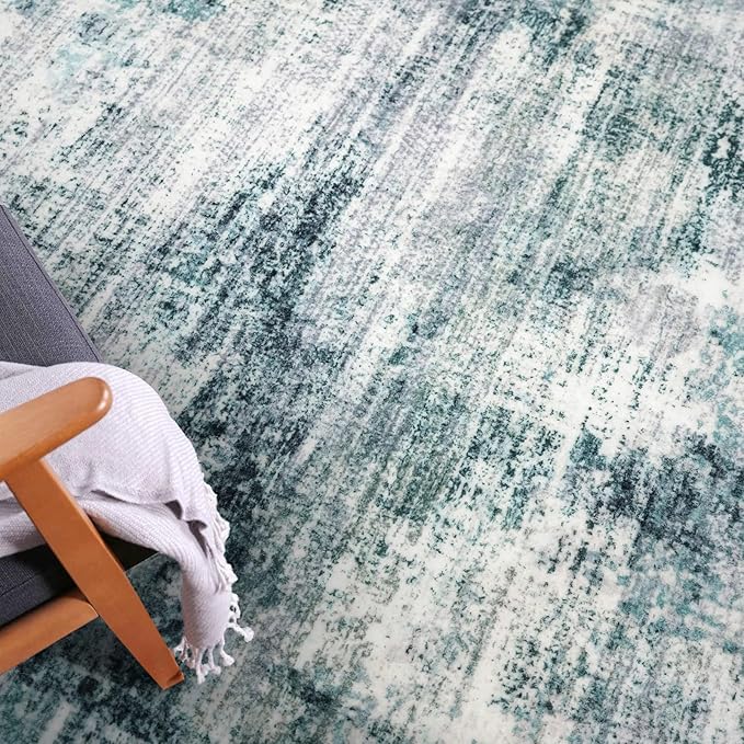 IOHOUZE Modern Abstract Area Rugs 6x9 Ft Washable Rugs for Living Room, Non Slip Dining Room Rug, Printed Faux Wool Rugs for Bedroom, Floor Carpet for Office Nursery Playroom, Sage Grey