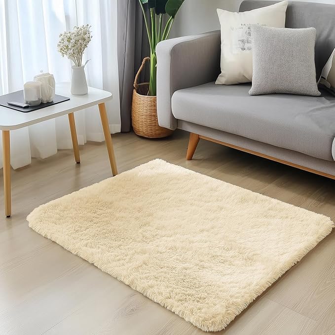 OLANLY 2x3 Machine Washable Small Bedside Rug, Soft Fluffy Shaggy Entryway Throw Rugs for Bedroom, Living Room, Indoor Floor Carpet for Kids Girls and Boys, Nursery Rooms, Home Decor Aesthetic, Cream