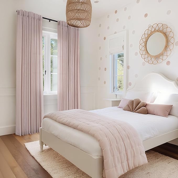 Blush Pink Curtains for Living Room Back Tab Modern Farmhouse Semi Sheer Curtains 108 inches Long 2 Panels Set Muted Neutral Window Curtain for Dining Room Bedroom 52x108