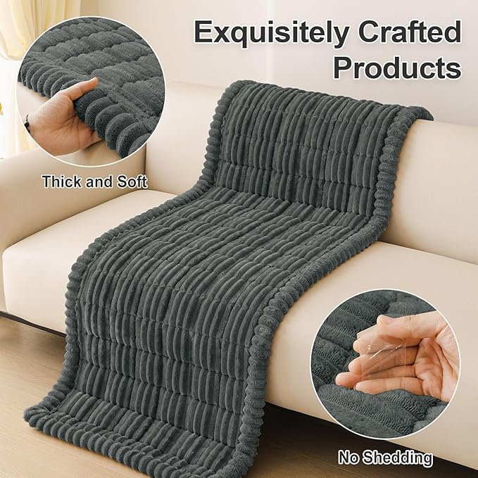 hyha Couch Covers for Dogs Washable, Non Slip Plush Dog Sofa Protectors, Fuzzy Pet Couch Covers for 3 Cushion Sofa Pet Friendly (Dark Grey, 27.6" x 47")