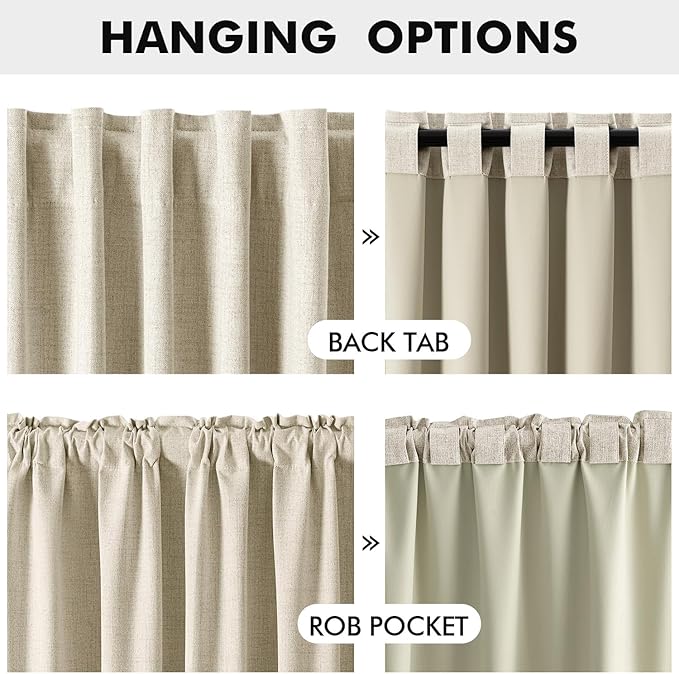 MIULEE 100% Blackout Linen Curtains for Bedroom, Cream Solid Luxury Decor Thermal Insulation Room Darkening Drapes for Living Room Nursery Back Tab Rod Pocket 42 x 84 Inches, 2 Panels