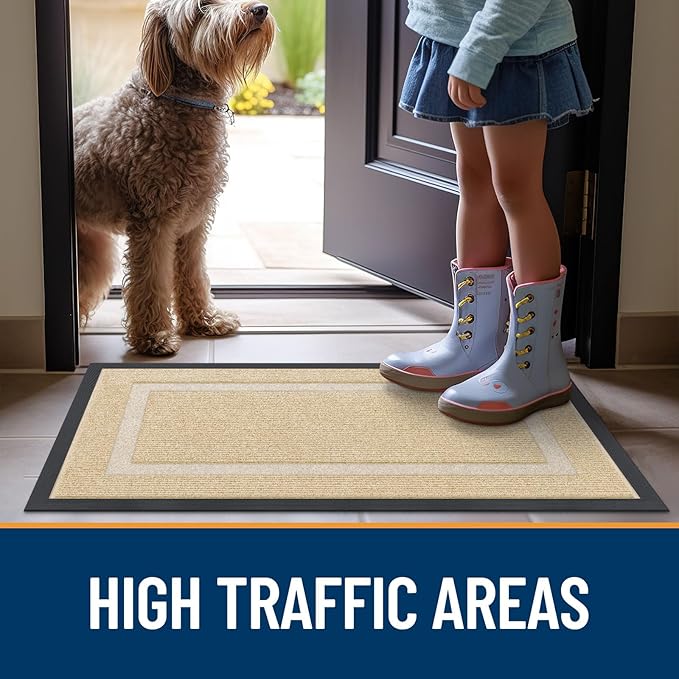 OLANLY Front Door Mat Indoor Outdoor Entrance, Waterproof All-Season, All-Weather Doormat, Sturdy Natural Rubber, Fade Resistant, Low Profile, Easy Clean Patio Porch Entryway Mat, 47x30, Beige