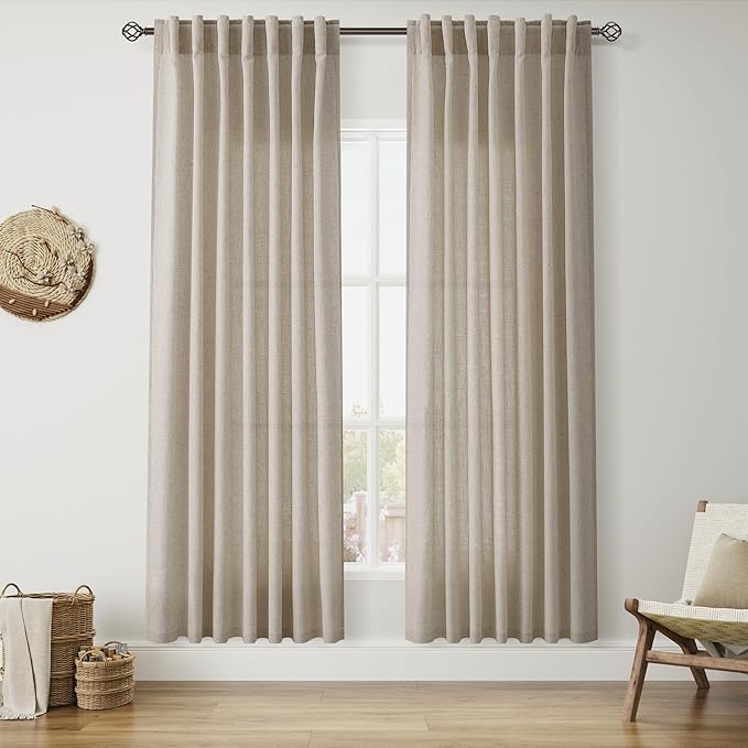 Nanspring Cobblestone Linen Curtains 80 Inch Length for Living Room Light Filtering Semi Sheer Curtain Back Tab Modern Farmhouse Decor Elegant Drapes for Bedroom Dinner Room 52x80, 2 Panels