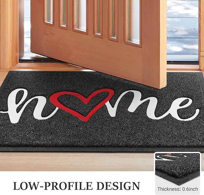 BeneathYourFeet Door Mat, Welcome Mat Low Profile Floor Mat Front Doormat Indoor and Outdoor Doormat Non Slip Rugs for Entryway, Patio, High Traffic Areas (32"x20", Black-Home)