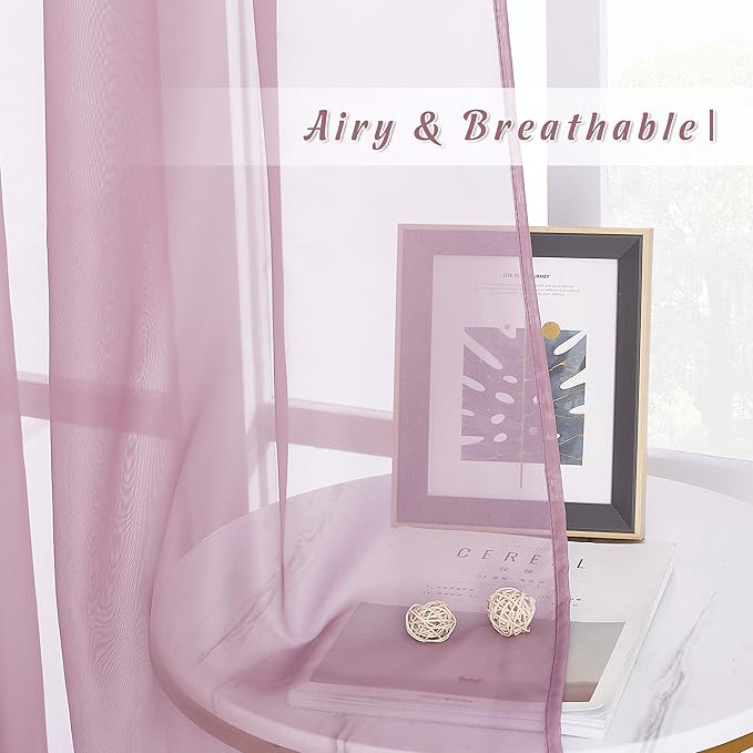 NICETOWN Bedroom Sheer Curtains 63 inch Length for Princess Bedroom, Grommet Top Voile Textured Window Curtains Light and Airy Drapes for Children Room, 54'' W, 1 Pair, Purple,Adult