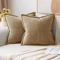 MIULEE Decorative Throw Pillow Covers for Couch Bed Livingroom 16x16 Inch Set of 2 Khaki Boho Accent Throw Pllows Broadside Striped Patchwork Soft Corduroy Pillowcases