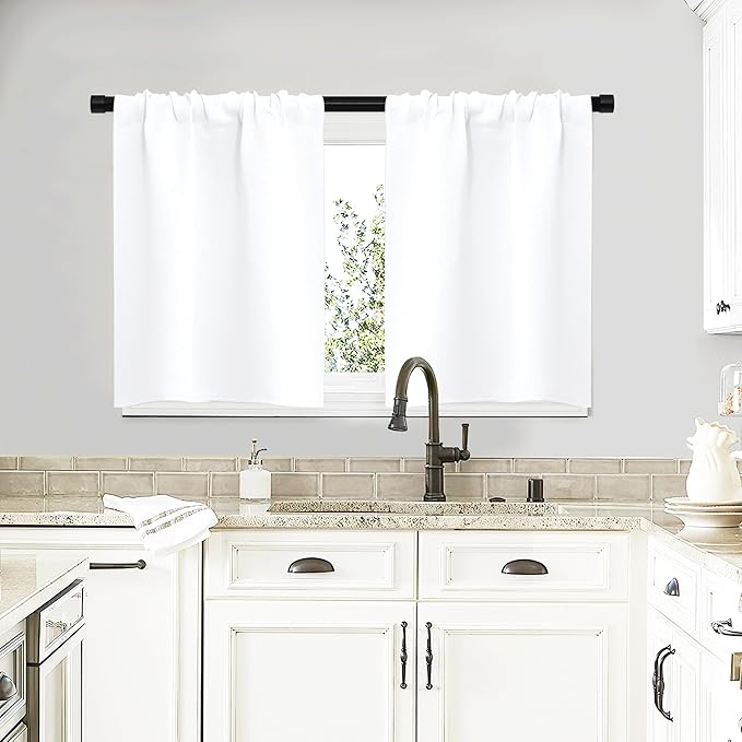 NICETOWN RV Curtains for Camper Windows, White Curtains for Kitchen Window, Home Decoration Light Filtering Drapes for Small Window (29" Wide by 20" Long, 1 Pair)