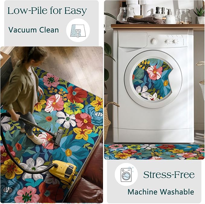 Floral Outdoor Rug - 28" x 43" Front Door Mat Indoor Outside Entrance Non-Slip Washable Outdoor Mat Colorful Spring Flower Rug for Entryway Kitchen Bedroom Layered Doormat for Front Porch
