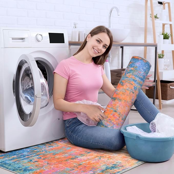 Entrance Rugs Indoor 2x3 Colorful Entry Rug Washable Abstract Rainbow Small Area Rug Non-Slip Low Pile Throw Rugs for Entryway, Kitchen Floor, Front Door Indoor Door Mat, Bathroom, Bedroom Bedside
