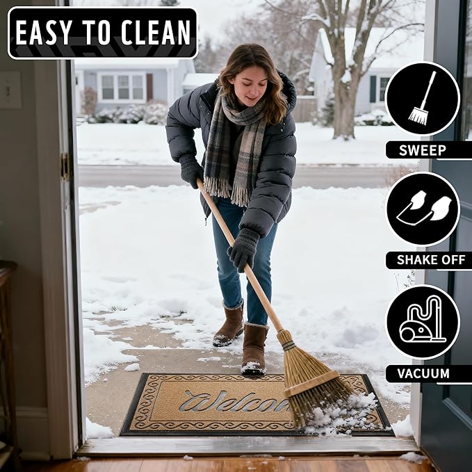 Yimobra Welcome Mat Outdoor Indoor, Waterproof Heavy Duty Front Door Mat Outside Entrance, Extra Sturdy Non-Slip Doormat, Low Profile, Dirt Trapping, 36x24 Inches, Yellow