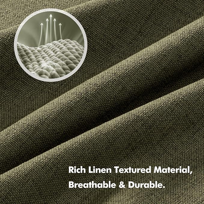 MIULEE 100% Blackout Linen Curtains for Bedroom, Light Olive Green Solid Luxury Decor Thermal Insulation Room Darkening Drapes for Living Room Nursery Back Tab Rod Pocket 42 x 90 Inches, 2 Panels