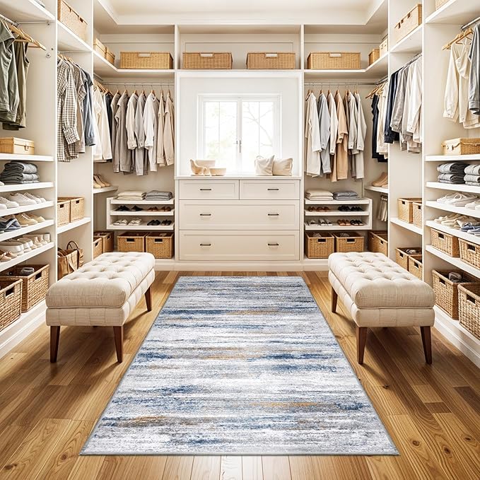 3x5 Area Rug Non-Slip: Washable Rugs for Hallway Entryway Kitchen Living Room Bedroom - Easy-to-Clean Stain and Water Resistant Carpet - Soft Low-Pile Throw Mat Navy Grey