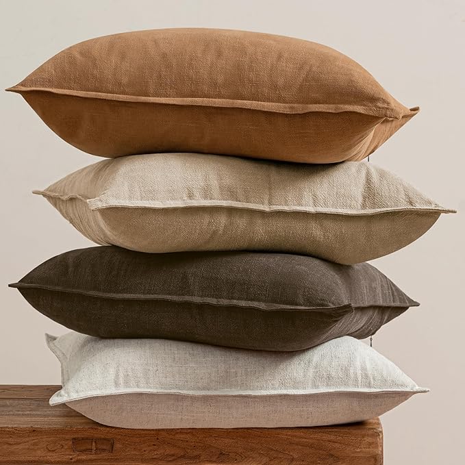MIULEE Neutral Brown Linen Pillow Covers Pack of 4 Decorative Natural Fall Throw Pillow Covers Soft Accent Boho Farmhouse Couch Pillowcases Modern Spring Decor for Living Room Bed Sofa 20x20 Inch