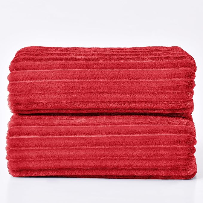 BEDELITE Fleece Blanket King Size – 3D Ribbed Jacquard Soft and Warm Decorative Fuzzy Blankets – Cozy, Fluffy, Plush Lightweight Throw Blankets for Couch, Bed, Sofa(Red, 108x90 inches)