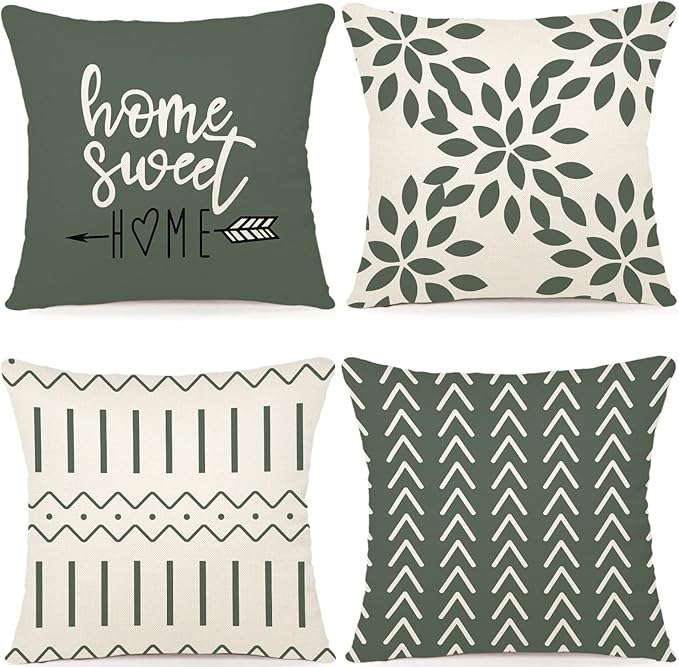 YCOLL Pillow Covers 20x20 Set of 4, Modern Sofa Throw Pillow Cover, Decorative Outdoor Linen Fabric Pillow Case for Couch Bed Car, Aqua Green