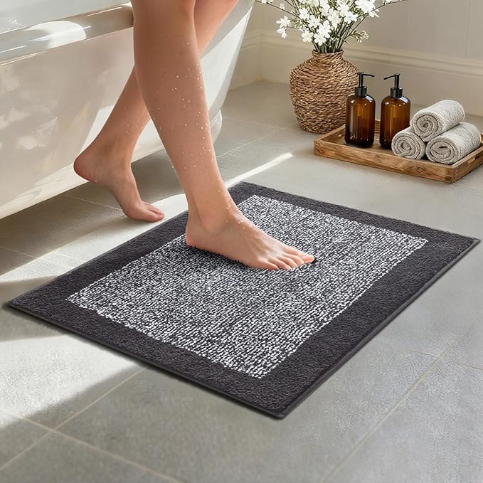 Bathroom Rugs 24x17 Non Slip Washable, Dark Grey Bath Mat for Bathroom Floor Tub, Soft Absorbent Quick Dry Mats for Shower, Bathtub,Home Decor