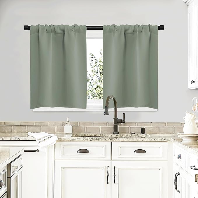 NICETOWN Window Curtains Blackout Drapes - Thermal Insulated Solid Rod Pocket Blackout Curtains/Draperies for Living Room (Sage Green, One Pair, 29 by 20-Inch)