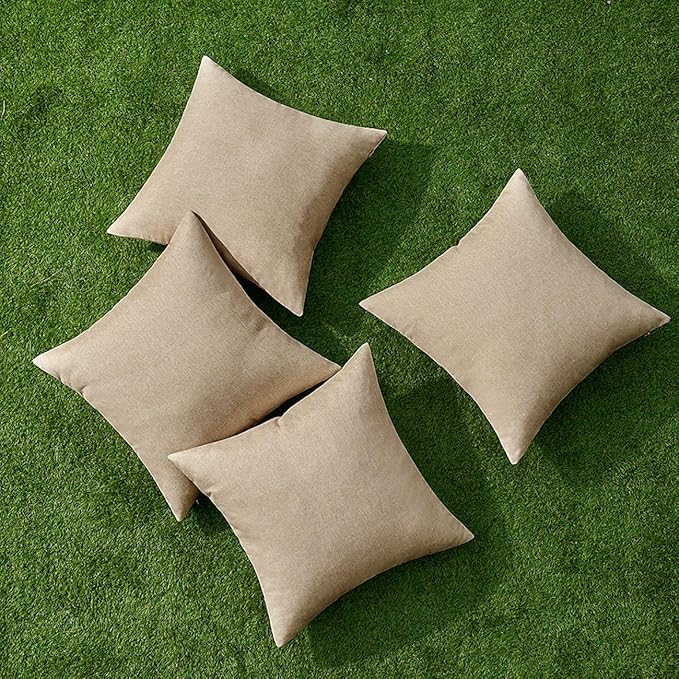 MIULEE Pack of 4 Decorative Outdoor Throw Pillow Covers Linen Waterproof Pillow Covers Farmhouse Cushion Cases for Patio Garden Tent Balcony Couch Sofa 16x16 inch Light Tan