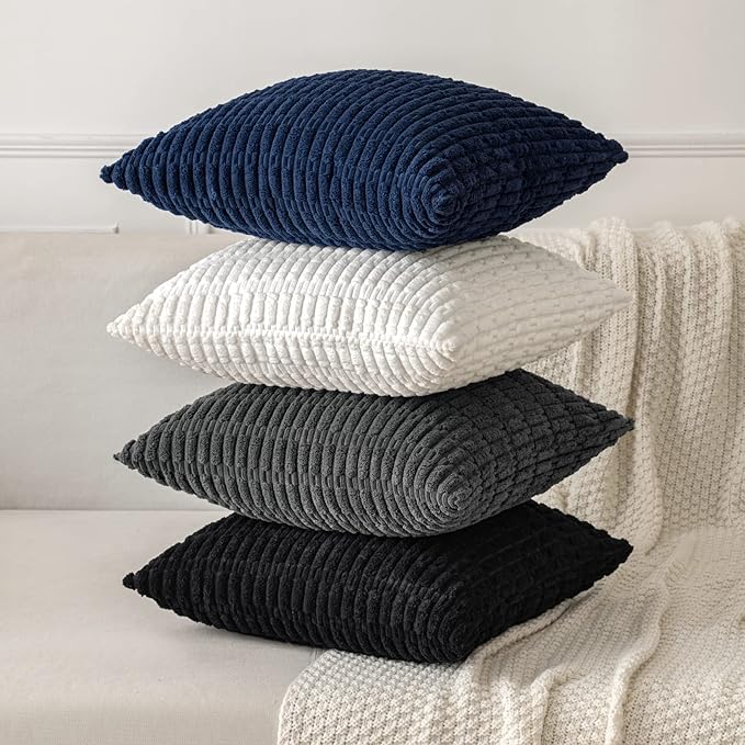 MIULEE Pack of 2 Corduroy Decorative Throw Pillow Covers 18x18 Inch Soft Boho Striped Pillow Covers Modern Farmhouse Home Decor for Sofa Living Room Couch Bed Black