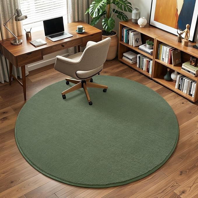 Amearea Sage Green Round Area Rugs 4ft Washable Circle Rugs for Bedroom Living Room, Fluffy Indoor Thickened Memory Foam Rug, Non Slip Minimalist Circular Carpet for Kids Boy Girl Dorm Nursery Room