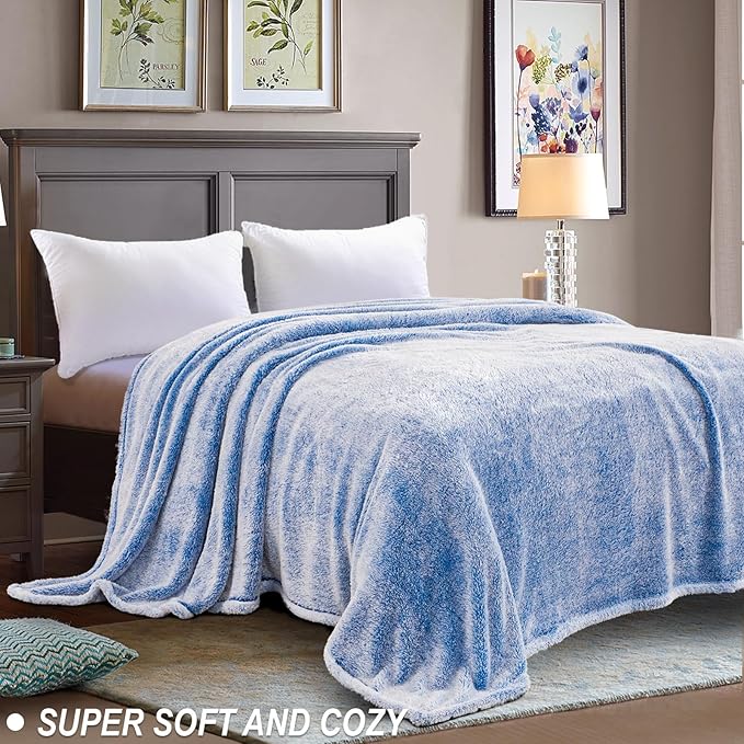 Exclusivo Mezcla Plush Fuzzy Fleece Throw Blanket Extra Large, Super Soft, Fluffy and Warm Blankets for Couch, Bed, All Season (Mixed Cobalt Blue, 50x70 inches)