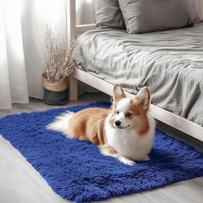 OLANLY 3x3 Machine Washable Small Bedside Rug, Soft Fluffy Shaggy Entryway Throw Rugs for Bedroom, Living Room, Indoor Floor Carpet for Kids Girls and Boys, Nursery Rooms, Home Decor, Navy Blue