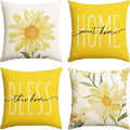 AVOIN colorlife Home Sweet Home Spring Summer Flowers Yellow Throw Pillow Covers, 20 x 20 Inch Cushion Case for Sofa Couch Set of 4