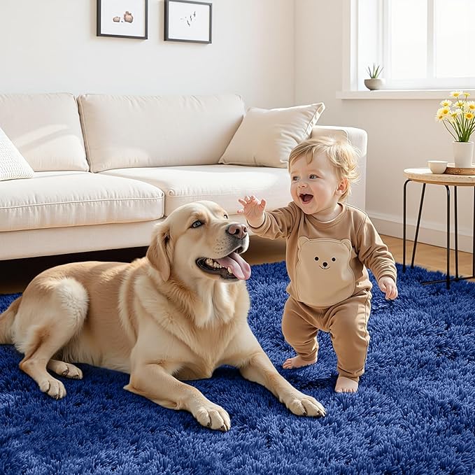 6x9 Area Rugs for Living Room Rug: Soft Fluffy Shag Navy Blue Rugs for Bedroom, Non-Slip Large Fuzzy Plush Rug Indoor Floor Carpet for Nursery Kids Boys Girls Room, Dorms, Playroom, Modern Home Decor