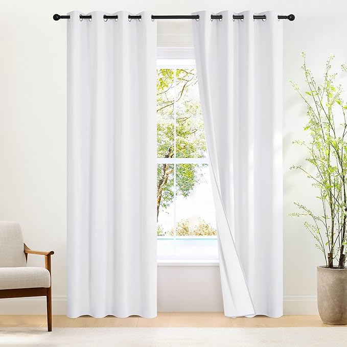 NICETOWN White Blackout Curtains for Living Room 2 Panels, Grommet Full Blackout Window Treatments Heat Blocking Thermal Drapes for Bedroom/Living Room, W52 x L86