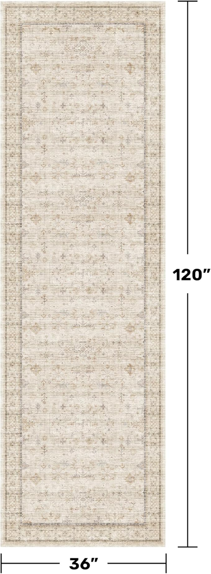 Beige 3x10 Washable Long Hallway Runner Rug Non Slip, Stain & Fade Resistant Farmhouse Kitchen Rug, Neutral Traditional Home Décor, Low Pile Non-Shedding Stain Resistant Oriental Carpet