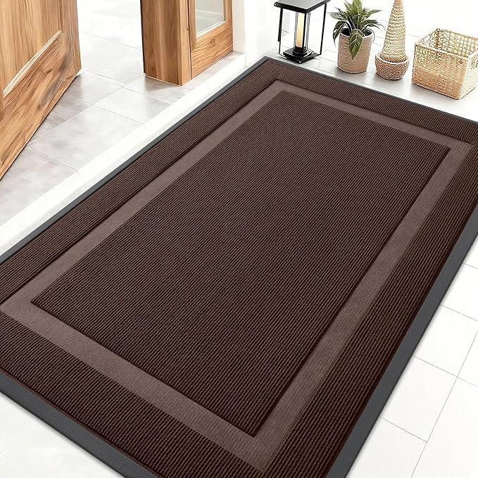 OLANLY Front Door Mat Indoor Outdoor Entrance, Waterproof All-Season, All-Weather Doormat, Sturdy Natural Rubber, Fade Resistant, Low Profile, Easy Clean Patio Porch Entryway Mat, 47x32, Dark Brown