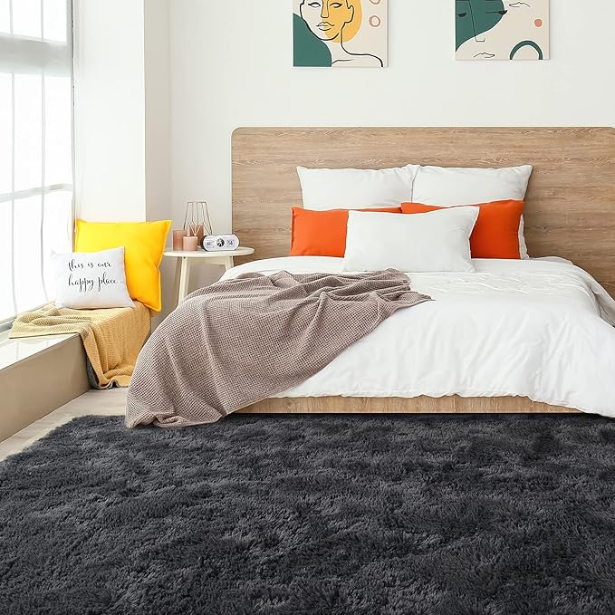 Amearea Premium Soft Fluffy Rug Modern Shag Carpet, 5.3x7.5 Feet, Fuzzy Plush Rugs for Living Room Bedroom Kids Room Home Decor, Nursery Non Slip Indoor Shaggy Carpets, Dark Grey