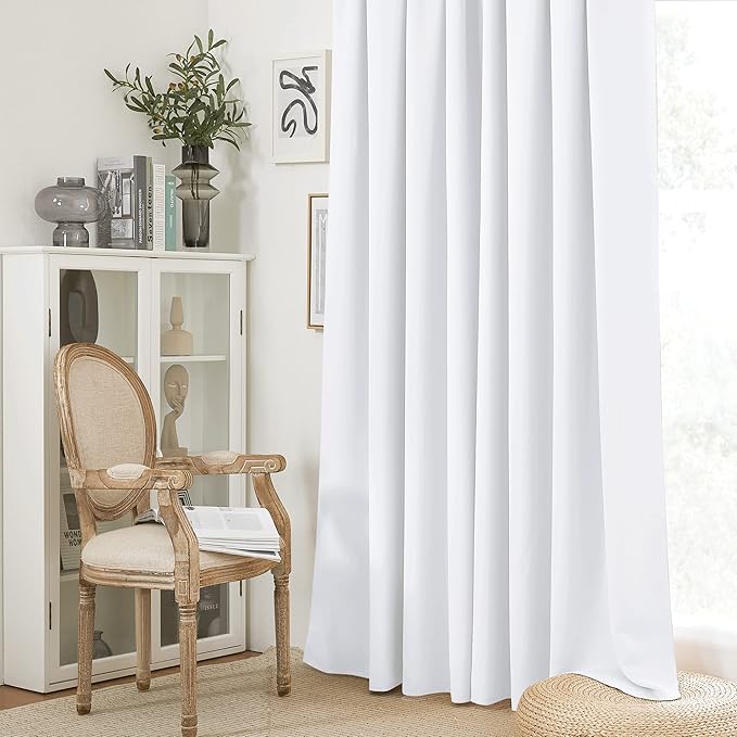 RYB HOME Extra Wide Curtains for Bedroom Living Room 72 inches Long, Thermal Insulated Privacy Drapes for Nursery Home Theater Dining Room, Width 62 by Length 72, Pure White, 2 Panels
