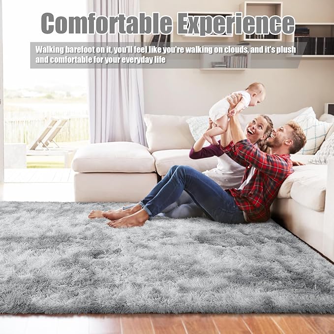 8x10 Fluffy Area Rugs for Living Room,Shag Area Rug for Bedroom,Soft Fuzzy Rug Non-Shedding Indoor Plush Carpet for Kids Bedroom Nursery Home Decor,Tie-Dyed Grey