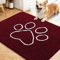 OLANLY Dog Door Mat for Muddy Paws 40x32, Paw Print Design, Absorbs Moisture and Dirt, Absorbent Non-Slip Washable Doormat, Quick Dry Chenille Mud Mat for Dogs, Entry Indoor Entryway Carpet, Burgundy