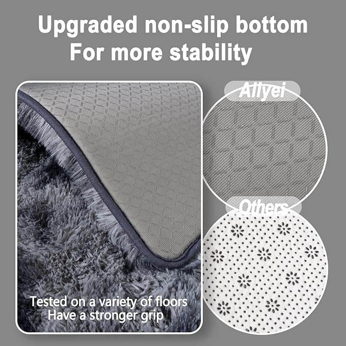 Ultra Soft Runner Rugs for Bedroom Hallways with Upgraded Non-Slip Rubber Backing & Thick Memory Sponge, 2 Packs 2x6 Feet Fluffy Shag Throw Area Rug for Bedside Dorm Tie-dye Dark Grey