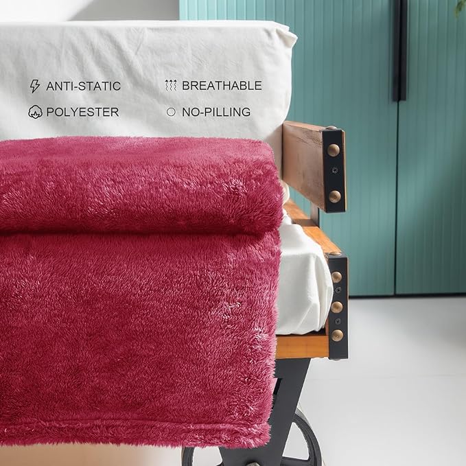 Exclusivo Mezcla Plush Fuzzy Fleece Throw Blanket Extra Large, Super Soft, Fluffy and Warm Blankets for Couch, Bed, All Season (Deep Red, 50x70 inches)