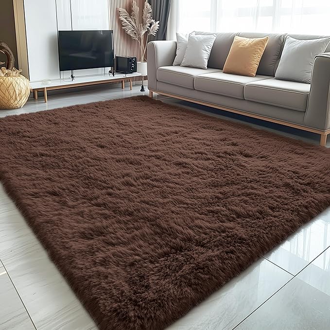 OLANLY 5x7 Machine Washable Large Area Rugs for Living Room, Bedroom, Soft Fluffy Shaggy Bedside Rug, Indoor Floor Carpet for Kids Girls and Boys, Dorms, Nursery, Home Decor Aesthetic, Coffee
